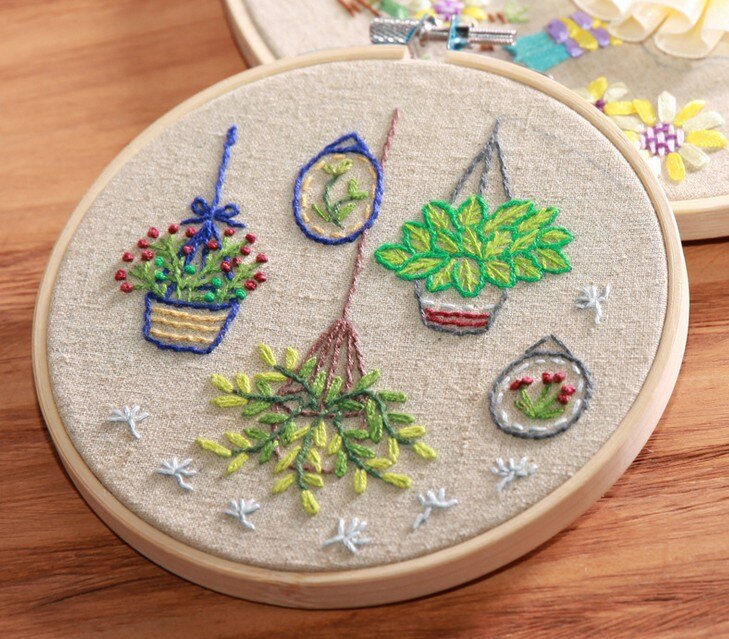 15cm Flower plant Ribbon embroidery kit small multi pictures stamped canvas fabric embroidery needlework home decoration: B