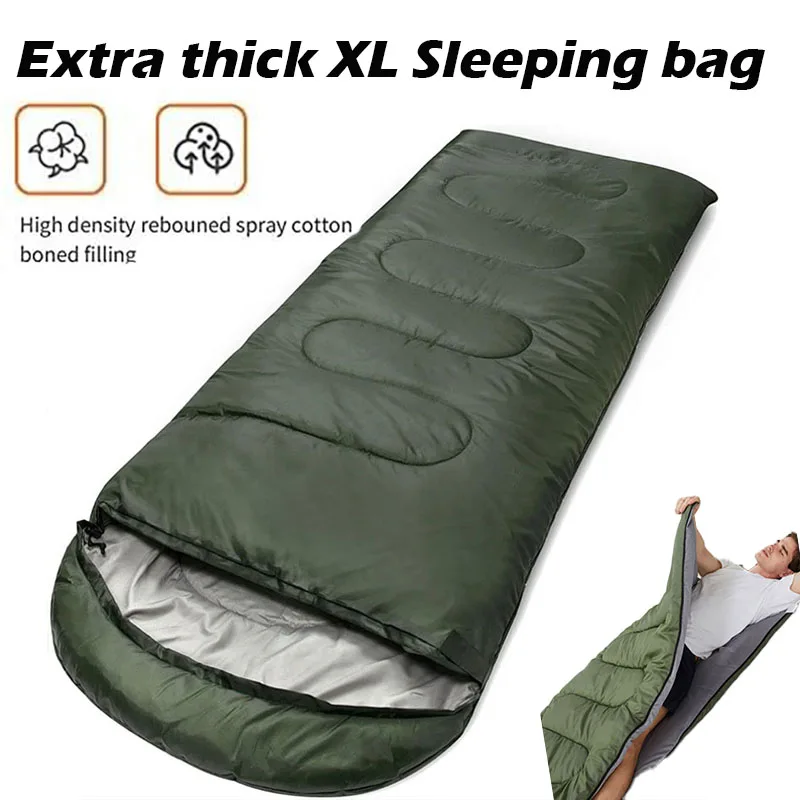 Extra tjock xl sovsäck stor bred camping sovsäck bärbar vattentät för backpacking vandring varmt och kallt väder