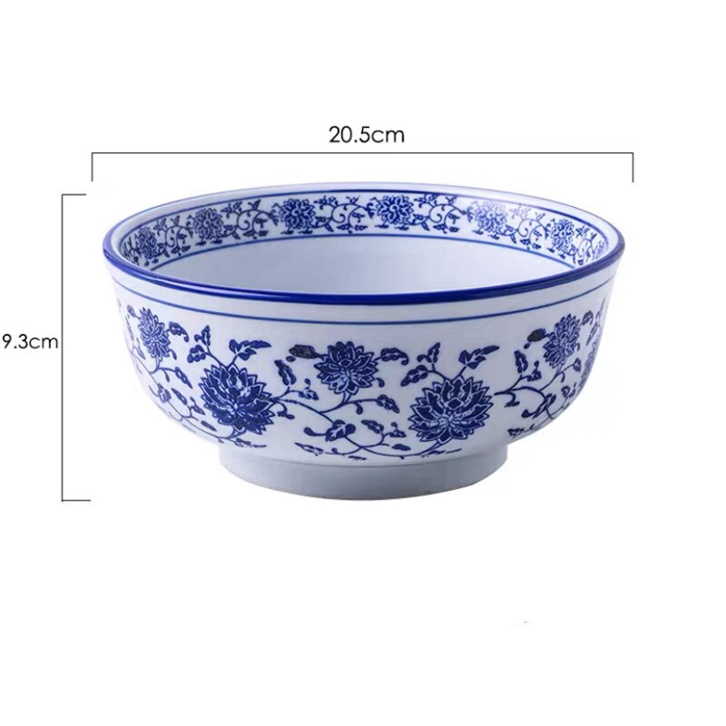 Blue and White Porcelain Hat Soup Bowl Ceramic Chinese Tableware Household Ramen Bowl Restaurant Large Instant Noodle Bowl: 8 inch