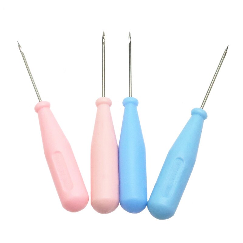 Herramientas de costura de acero para zapatos, bolsos, gancho de agujero, herramienta de cuero hecha a mano, aguja de reparación de aguja cónica con mango de plástico, 5 uds.