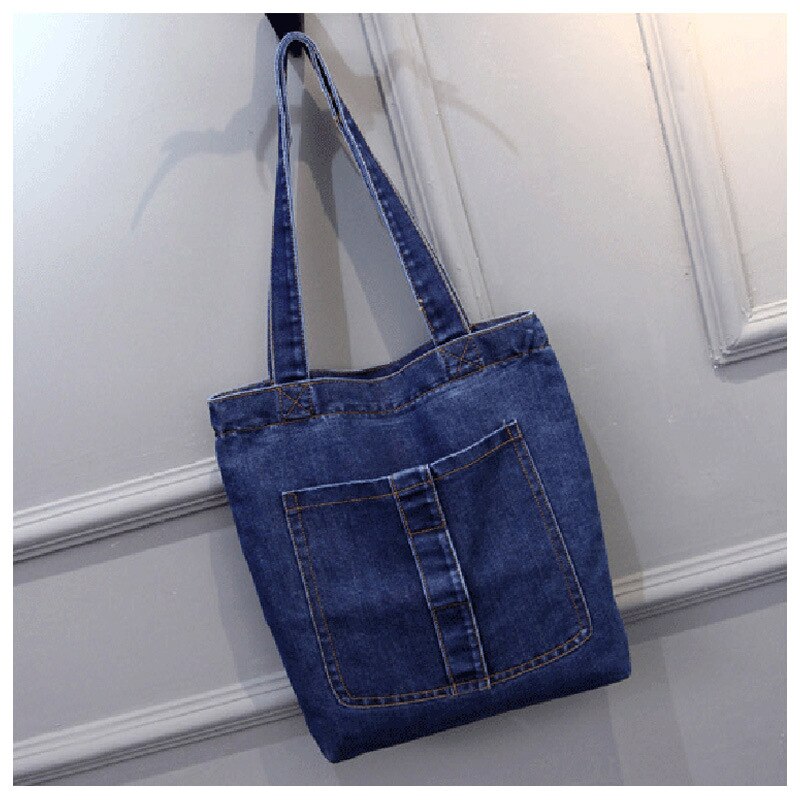 Stor kapasitet kvinner skuldervesker vill uformell veske street canvas denim skulderveske solid farge glidelås shopping bag