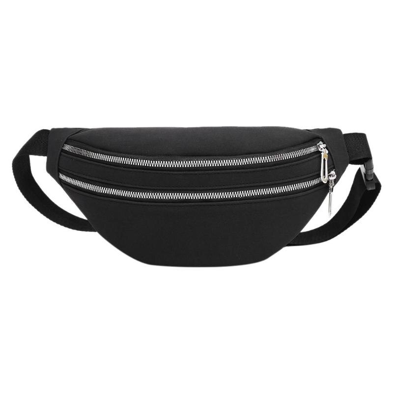 Brand Women Double Zippers Suede Waist Fanny Pack Belt Bag Waterproof Chest Pouch Travel Hip Bum Bag Lady Phone Pouch Bolsas: Black