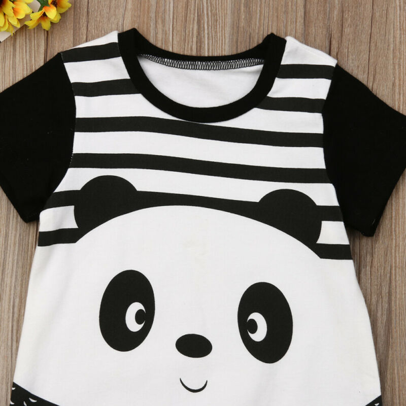 Pasgeboren baby katoen rompertjes mooie Cartoon Panda Print baby boy meisjes korte mouw Jumpsuits Baby Kleding