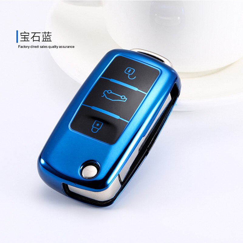 Voor vw polo golf passat touareg tiguan kever bora voor zachte tpu autosleutelbehuizing sleutelhoes behuizing frame: A-blauw