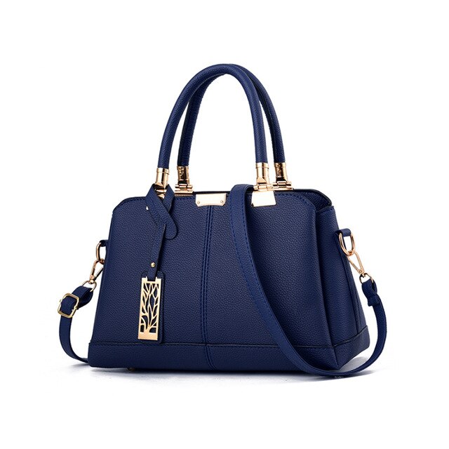 Yogodlns PU Leather Women bag Shoulder Bag Tree Branches Metal Decor Solid color feminina Handbag crossbody bag: darkblue