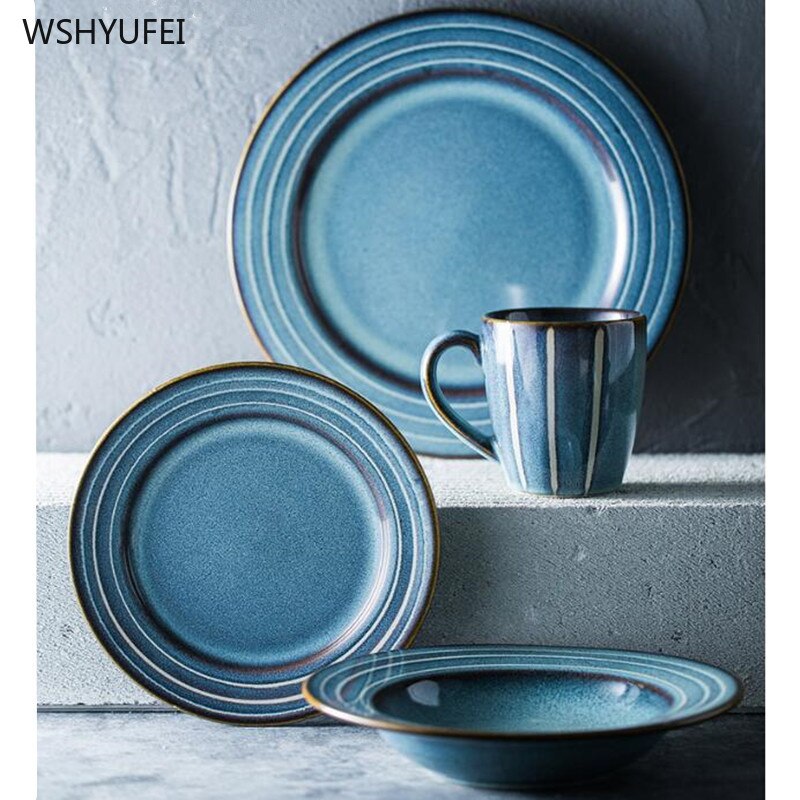 Painted ceramic round fruit plate saucer western food plate kitchen board dessert plate tableware set service plate cake plate