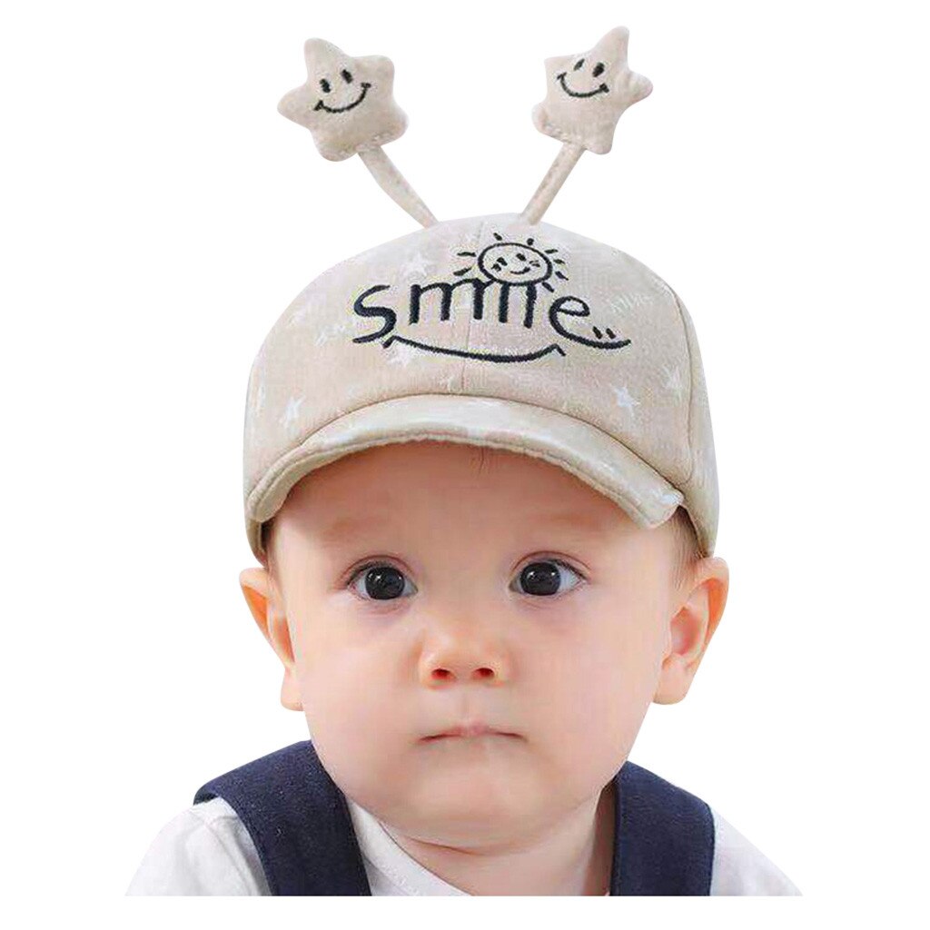 Infant Baby Hats Cartoon Beer Baseball Caps For Baby Boys Girls Spring Autumn Smile Letter Print Hats: Beige