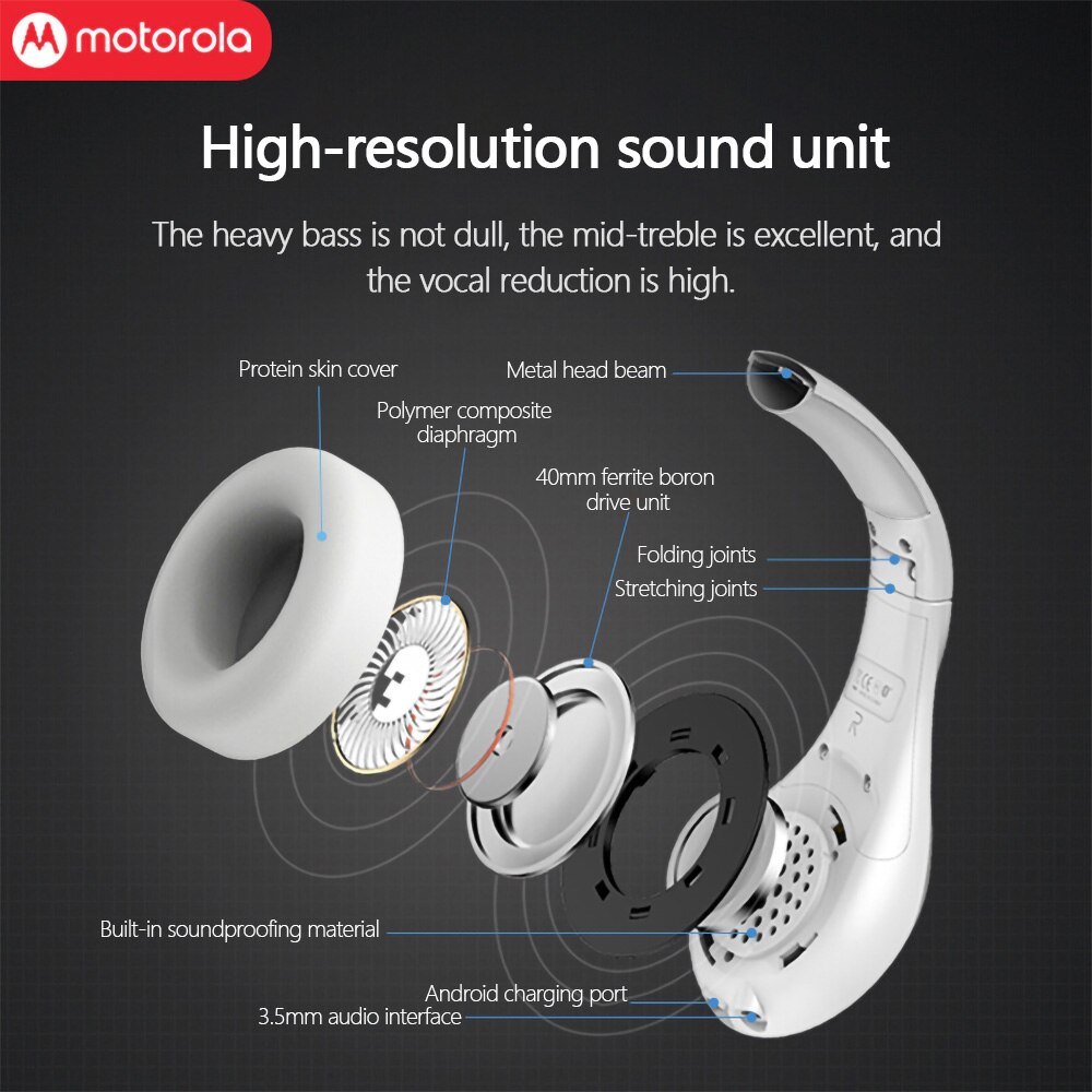 Motorola Pulse Escape+ Bluetooth Headphone Wireless Game Headphones Wowoofer Stereo Noise-lowering Headset Foldable Headset plus