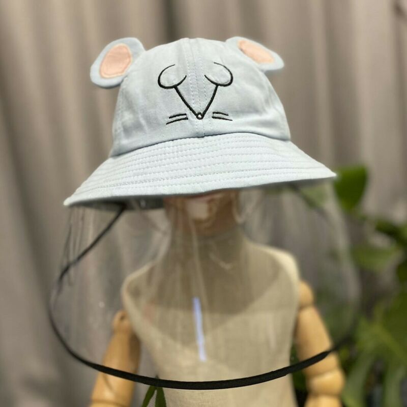 Kids Children Cute Cartoon Bear/Mouse Anti Saliva Anti Droplet Dust-proof Safe Protective Hats with Clear Full Face Cover Shield