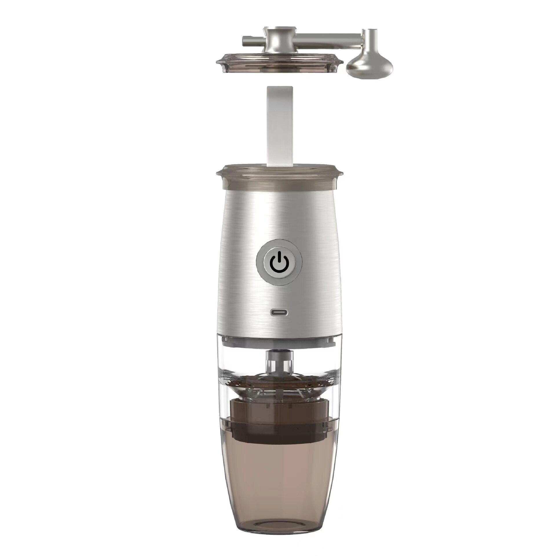 2 in 1 Portable Coffee Grinder Electric Manual Coffee Miller Automatic Coffee Bean Grinder Machine Espresso Maker USB Charging: Sliver with Manual