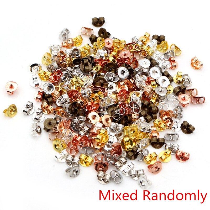 100pcs 925 Classic 6 Colors Plated Copper Metal Earring Back Plug Earring Settings Base Ear Studs Back: Mixed