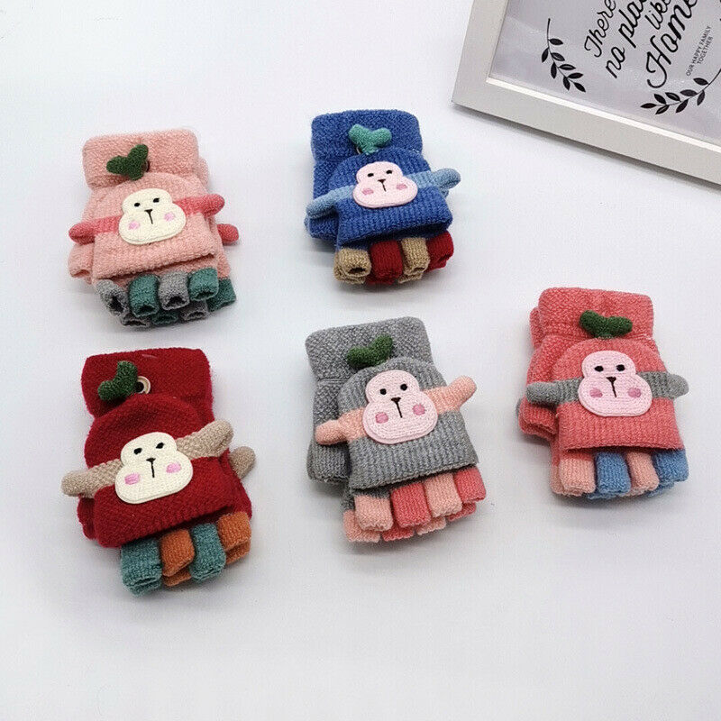 Autunno Caldo di Inverno Del Bambino Delle Ragazze Del Ragazzo Bambini di Pelliccia di Spessore Lavorato A Maglia Del Fumetto della Scimmia Guanti per I Più Piccoli di Impronte Digitali Guanti