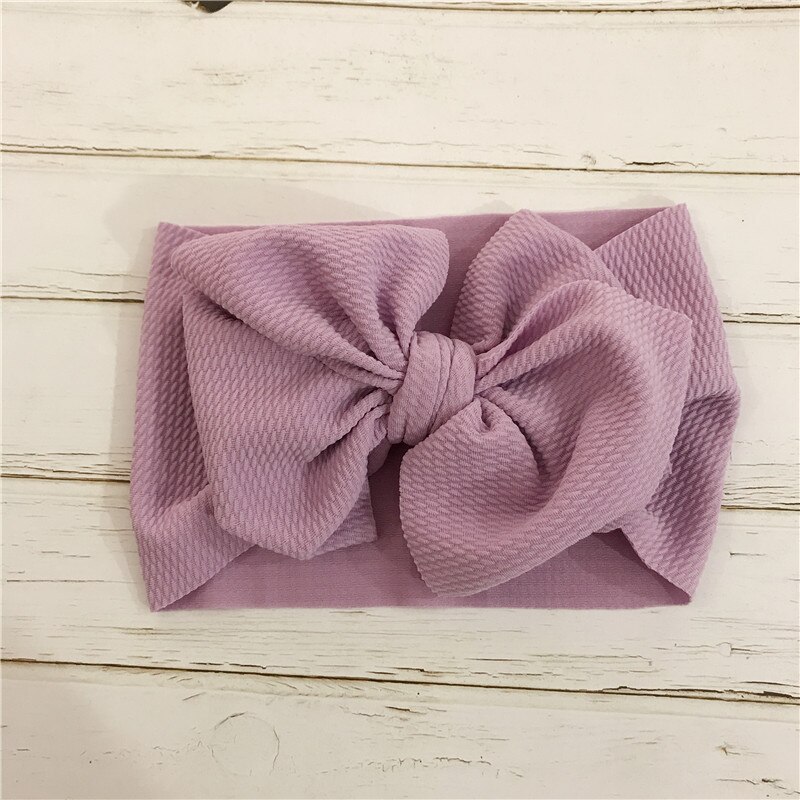 7'' Big Bows Texture Top Knot For Girls Chic Kids Winter Solid Wide Headband Hair Bow DIY Hair Accessories Head wrap: Purple