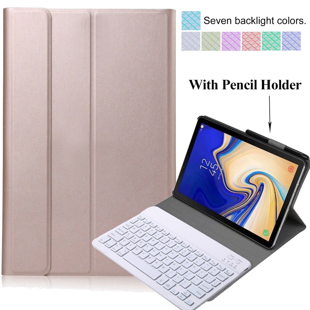 Voor Samsung Galaxy Tab Een 10.1 Toetsenbord Case SM-T510 SM-T515 Slanke Lederen Backlight Bluetooth Keybaord Cover Potlood Houder: Rose Gold-Backlit