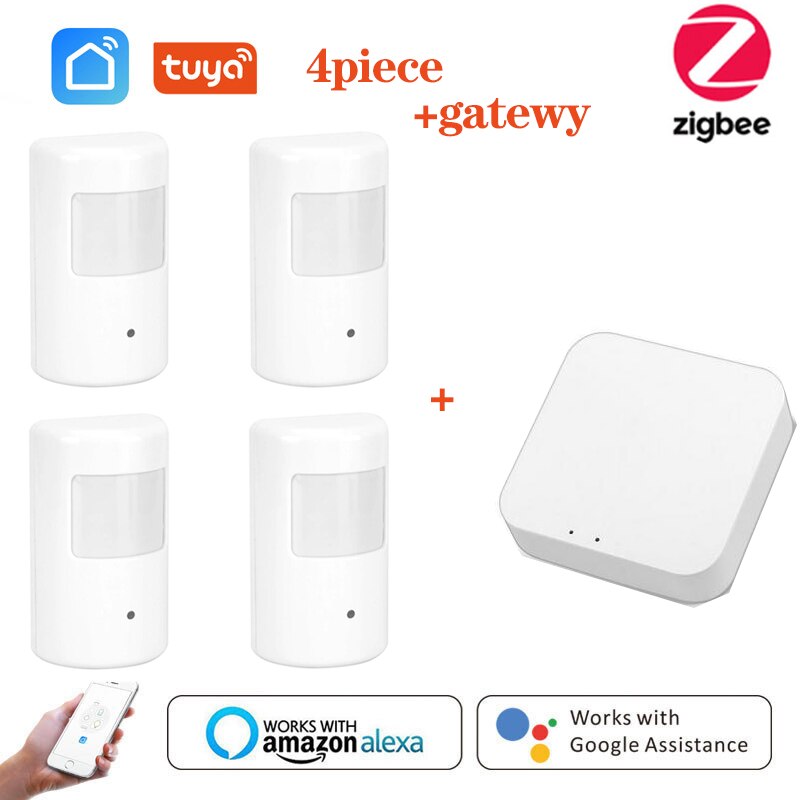Tuya Zigbee Human Body Sensor Wireless Smart Body Movement PIR Motion Sensor Zigbee 3.0 Use With Gateway Tuya Smart Life App: 4pc add gateway