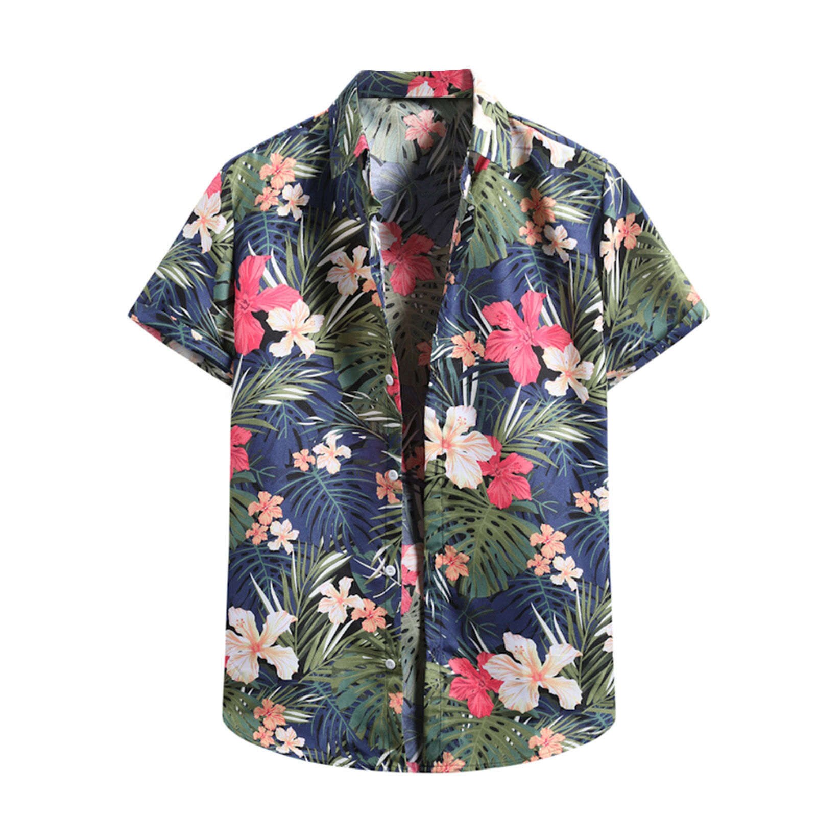 Men's Cardigan Short Sleeve Hawaiian Beach Flower Shirt Men's Turtleneck Shirt Summer Personality Shirts: S