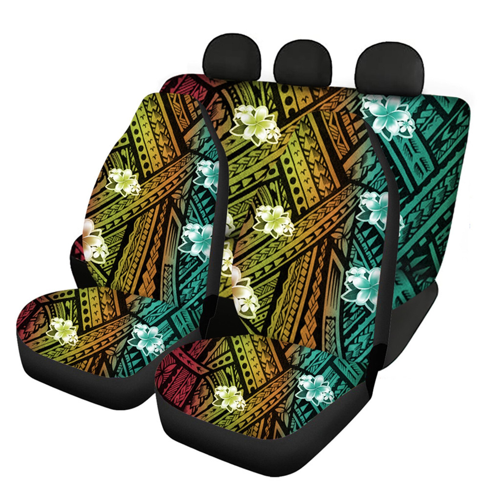 INSTANTARTS-Fundas de asiento de coche con estampado Floral, Hawaiano, Polinesia, Plumeria hibisco, juego completo de 4 fundas lavables: HTAC166F9
