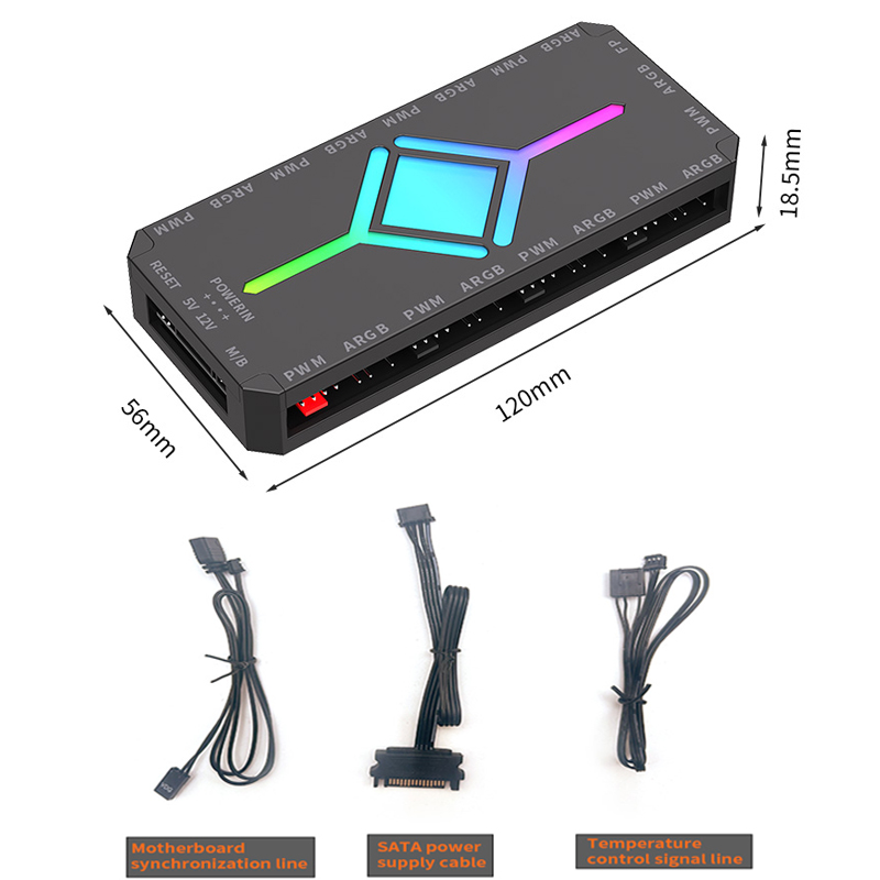 TEUCER Lüfter Intelligente Temperaturregelung 5v3 Stift Göttliche Lichtsynchronisation ARGB Hub PWM Hub Drahtlose Fernbedienung