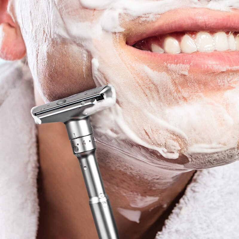 DDPGGL Men Classic Double Edge Adjustable Razor Shaver Smooth to Aggressive 1-6 Lime Hair Removal Razor with 5 Blades