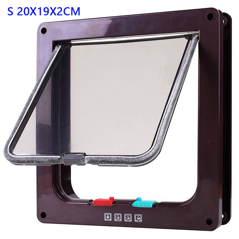 Cat Flap Door with 4 Way Security Lock Dog Flap Door for Dog Cats Kitten ABS Plastic Small Pet Gate Door Kit Cat Dogs Flap Doors: Brown S 20x19x2cm