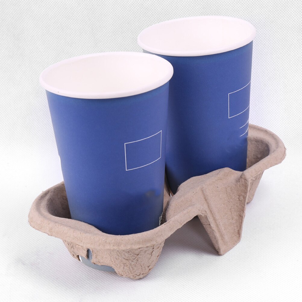 20 Stuks Wegwerp Papier Pulp Cup Lade Papier Koffie Houder Afhalen Koffie Melk Thee Papierlade 2 Kopjes Drinken Carrier voor Cafe Winkel