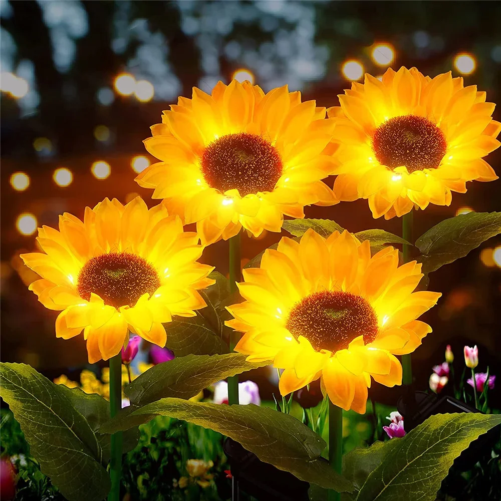 Zonne-verlichting Buitentuin Decor Zonnebloem Ligten Waterdichte zonne-buitenlamp Decoratieve verlichting voor pad Tuin Patio Achtertuin