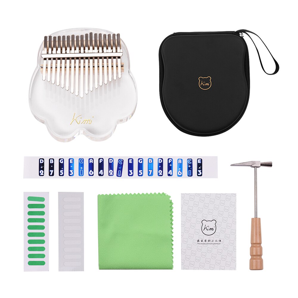 17-Key Kalimba Thumb Piano Transparent Acrylic Material with Carry Bag Musical Note Stickers Tuning Cleaning Cloth Musical