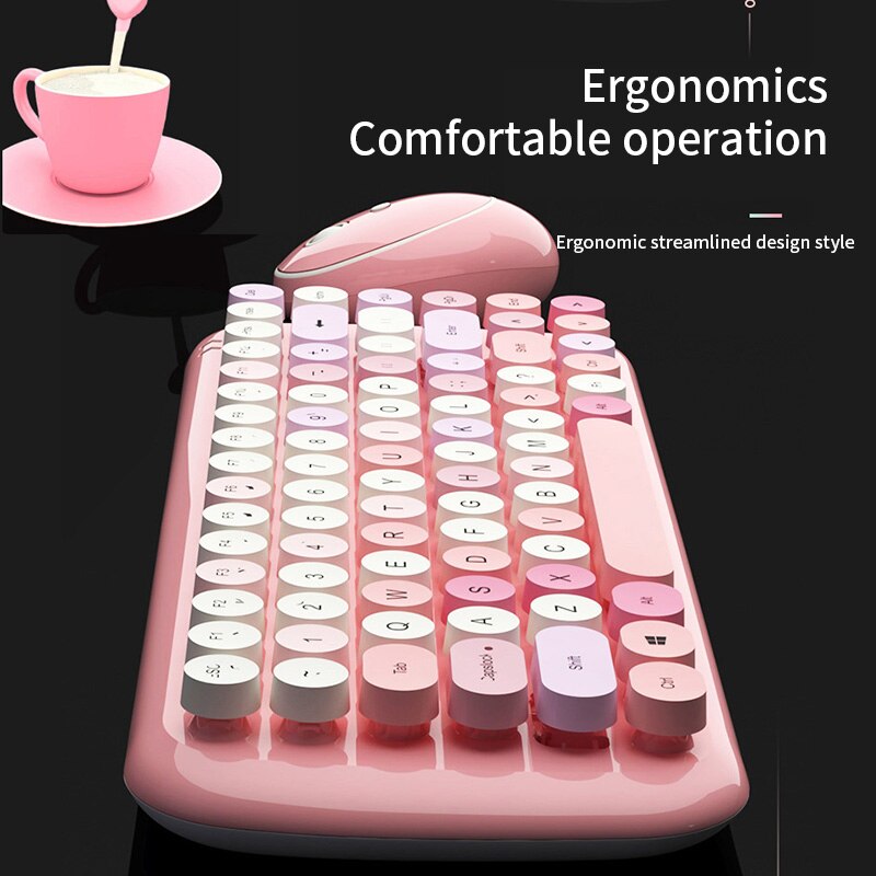 2.4G Wireless Bluetooth Digital Keyboard Mouse Kit Steampunk Wireless Mouse 1600DPI Position Retro Colorful 84pcs Keys Keyboard