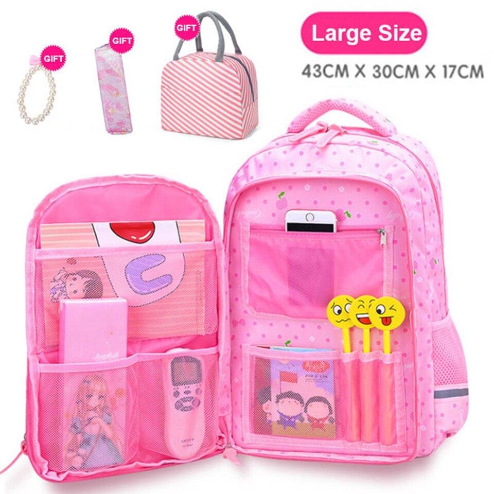 Nette Punkt Drucke Schule Rucksäcke Mädchen Schule Taschen freundlicher Bookbags Wasserdichte Nylon Grundschule Schüler Schulranzen Schul: Rosa groß Größe