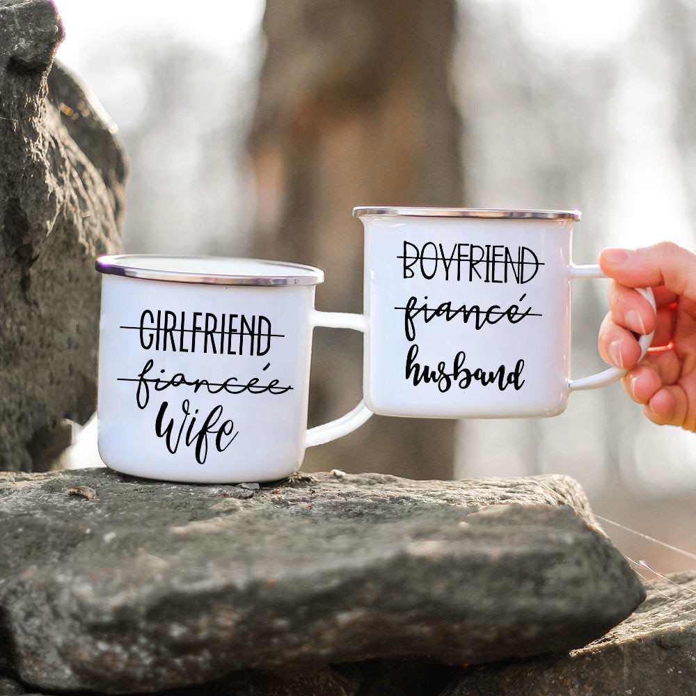 Kæreste forlovede kone & kæreste forlovede mand par emalje krus udendørs rejser camping bål kaffe vand kopper