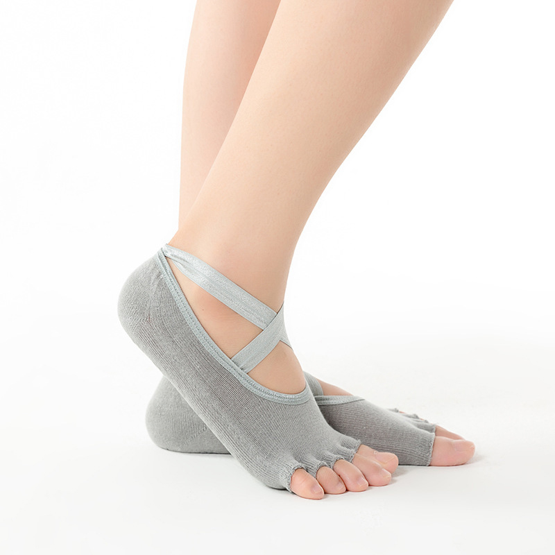 Mkeps Yoga Sokken Vrouwen Cushioned Gewatteerde Anti-Slip Grips &amp; Bandjes Toeless Halve Teen Sokken Voor Yoga Ballet pilates Dans Barre: Toeless Gray