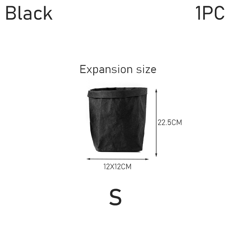 Washable Kraft Paper Refrigerator Storage Bag Desktop Organizer Office Kitchen Wardrobe Stationery Storage Pot Cover Storage Bag: black
