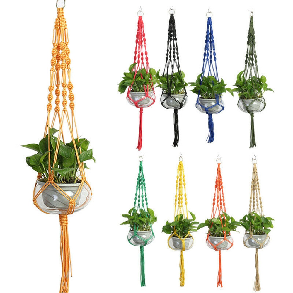 Grydelapper macrame planteophæng hængende planter kurv hamp reb flettet snor taske hjem haveindretning