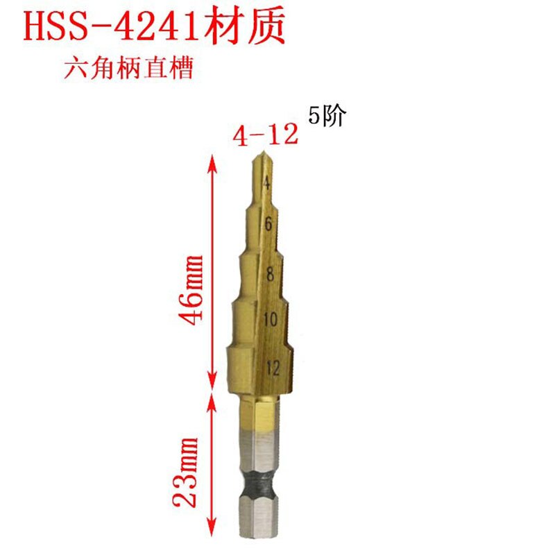 Shallho 1/4 zeshoekige schacht 4-22 mm titanium gecoate spiraal gegroefde stappenboor HSS stappenboor voor kunststof hout metaal multi-gat kegelboor