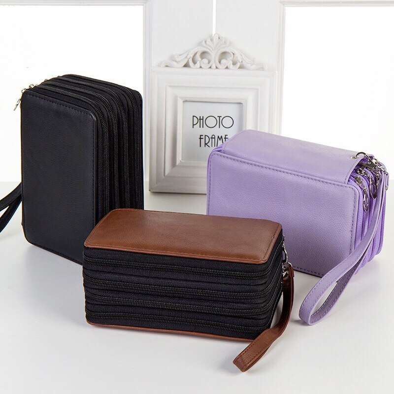 Zipper large-capacity PU leather pencil bag student 4-layer 72 color pencils box pouch material escolar school pencil case