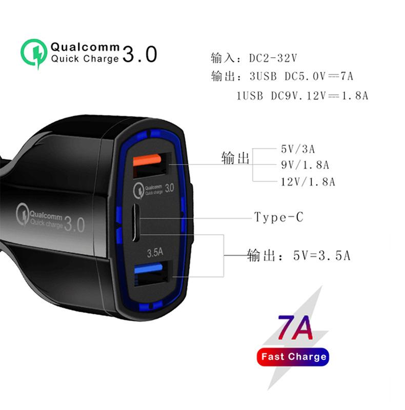 Schnellladefunktion für mobiltelefone, 3.0 -usb- und typ-c-autoladegerät 5v 3.5a -handyladegerät für iphones, kfz-adapter, handy-ladegerät