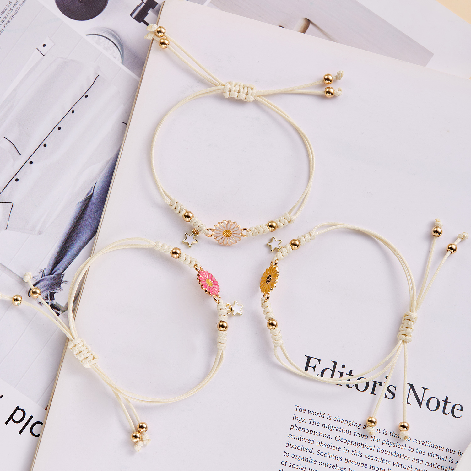 Pulseiras simples de girassol para mulheres, feitas à mão, trançadas, moda colorida, margarida, pulseira ajustável, amizade, boa sorte, joia, presente