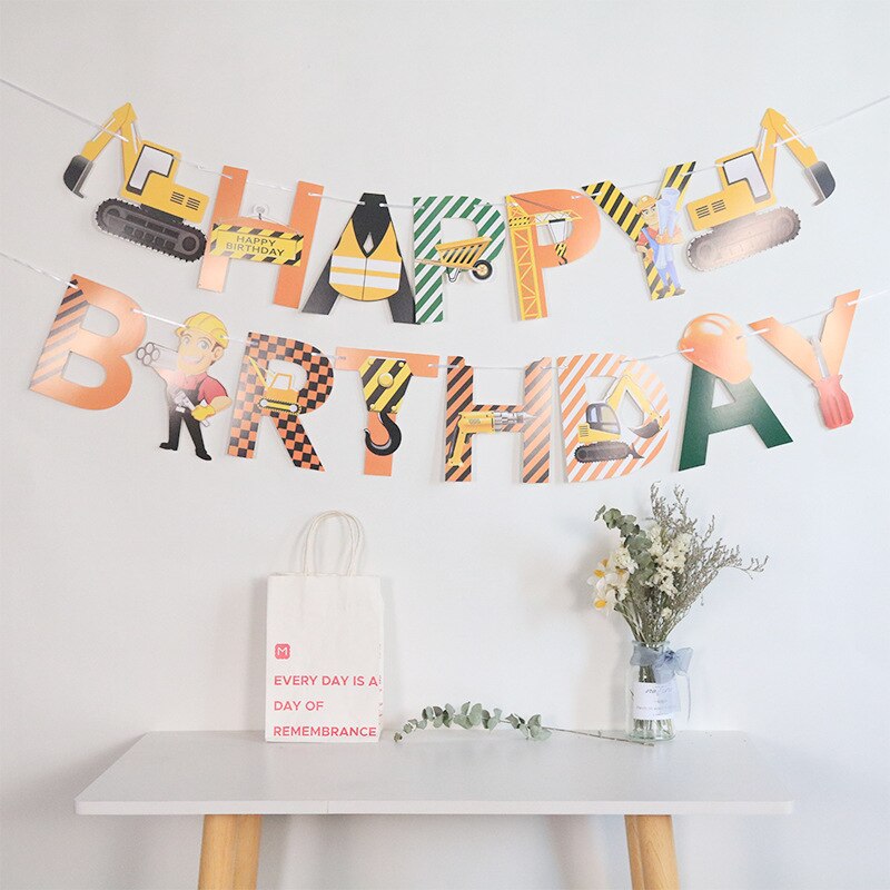 Happy Birthday Banner Birthday Party Decoration Birthday Decoration For Home Cartoons Engineering Vehicle Balloon Banner: banner 2