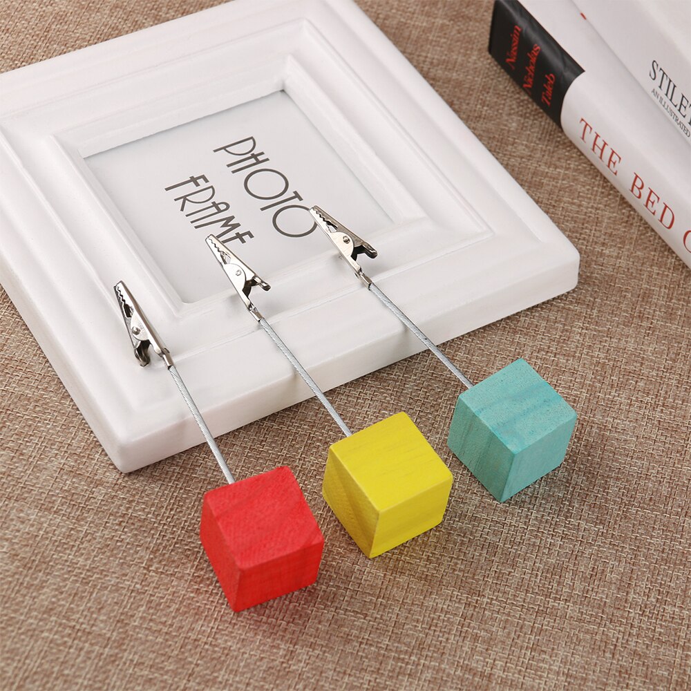 1PC Color log Square Message Clip Wrought Iron Note Holder Desktop Ornaments Postcard Clamp Wooden Clamps Stand Photo Card Clips