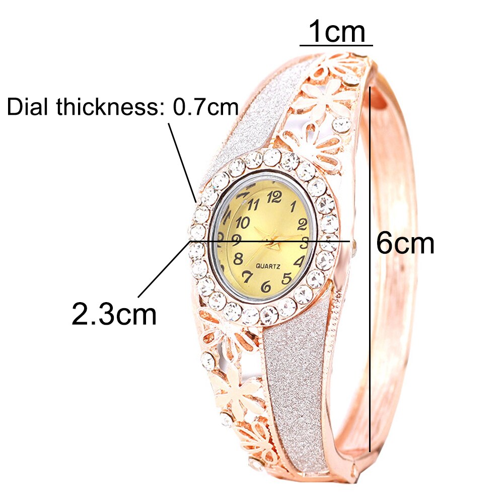 Top Luxe Vrouwen Bangle Horloge Rhinestone Hollow Bloem Band Vouwsluiting Oval Dial Analoge Quartz Horloge Reloj de mujer