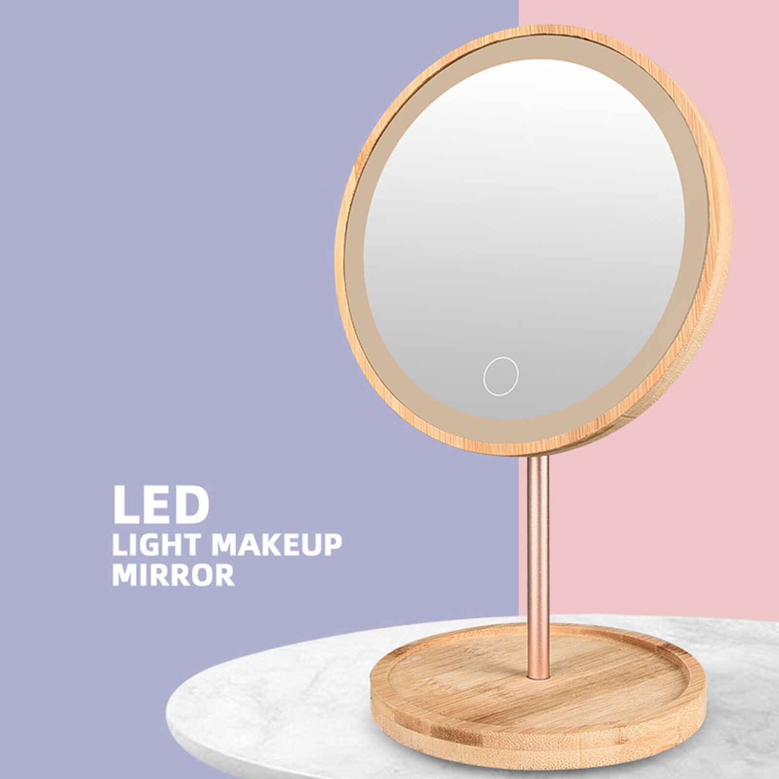 Wooden Desktop LED Makeup Mirror Magnifying USB Charging Adjustable Bright Diffused Light Touch Screen Beauty Makeup Mirrors