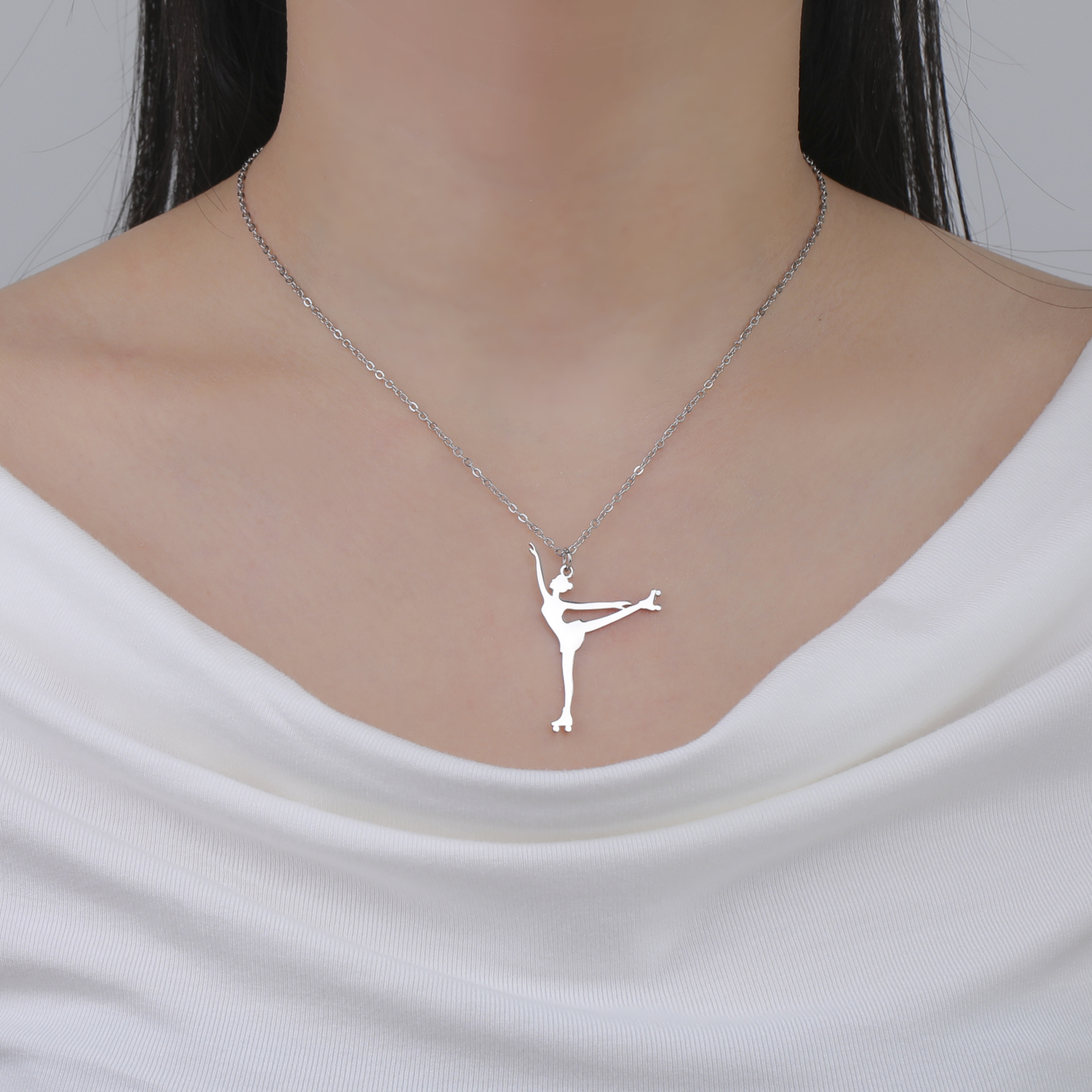 Unift Figure Ice Skater Necklace for Women Daughter Stainless Steel Roller Skating Sport Artistic Skating Girl Jewelry Trendy