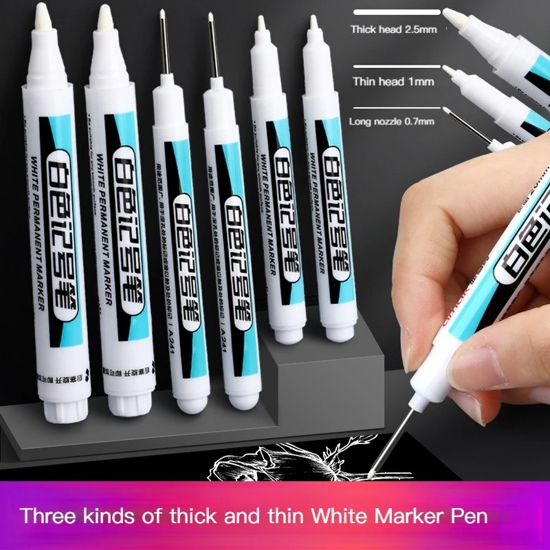 Marqueur de trou profond blanc, peinture en continu, ensemble de stylos pour bois, roche, plastique, cuir, verre, pierre, métal, toile, céramique, 0.7mm