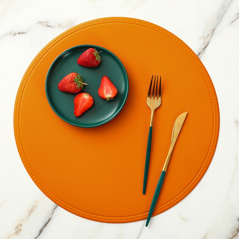 1Pc Ronde/Rechthoekige Faux Lederen Placemat Waterdicht Olie-Proof Warmte-Isolerende Tafel Mat Hotel Restaurant Tafel pu Placemat: Orange 01