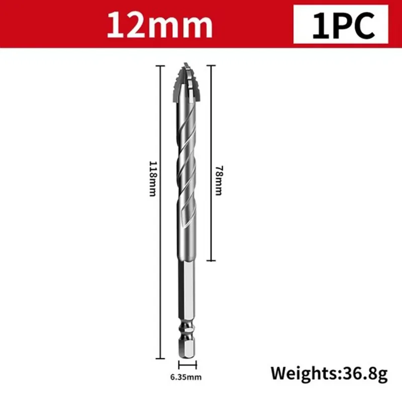 Vierkantiger gezahnter Exzenterbohrer, geeignet für Fliesen, Glas, Marmor, Beton, Wolframstahl, Bohrer, Legierung, sechseckiger Griff: Silber