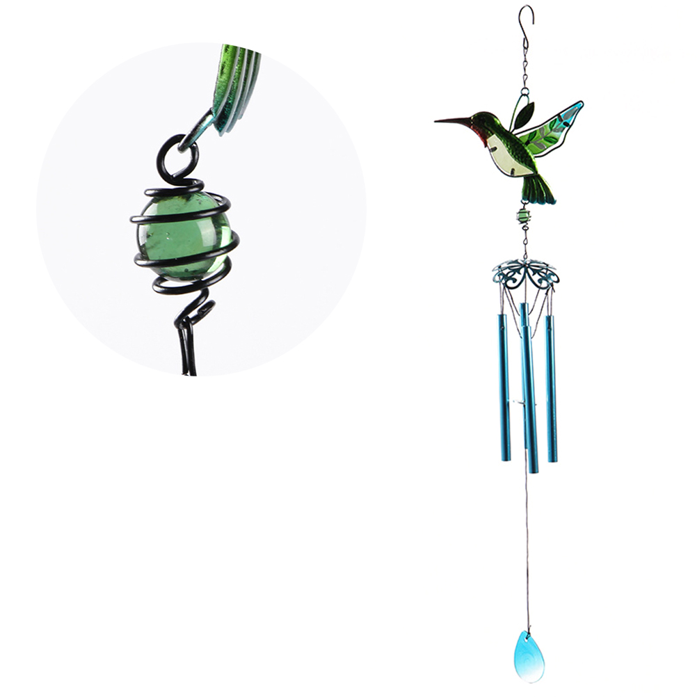 1PC verre colibri vent carillon fer Tube éolien cloches artisanat pour la maison jardin décoration 75x18x1cm