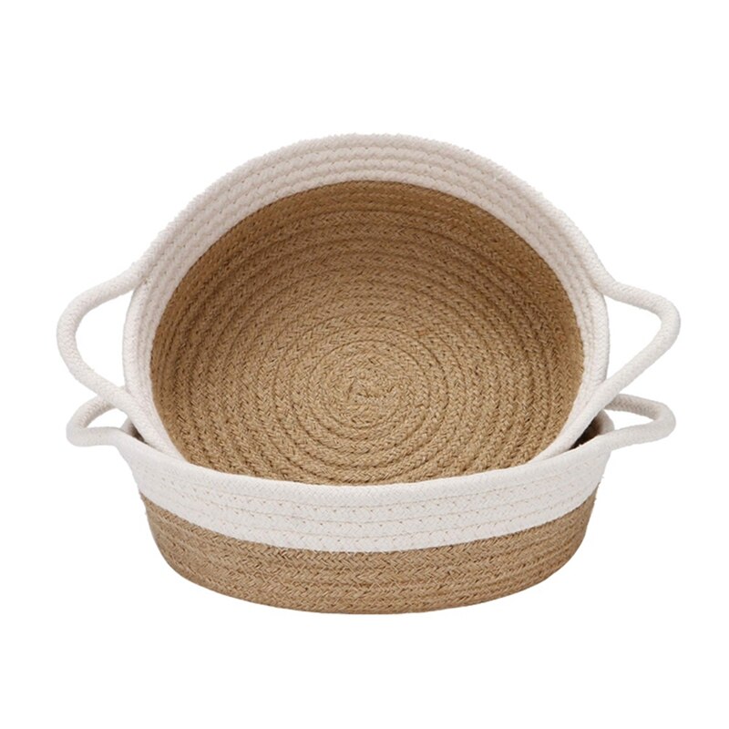 2-Pack Cotton Rope Baskets, Small Woven Storage Basket, Fabric Tray, Bowl, Round Open Dish For Fruits, Jewelry, Keys: MULTI