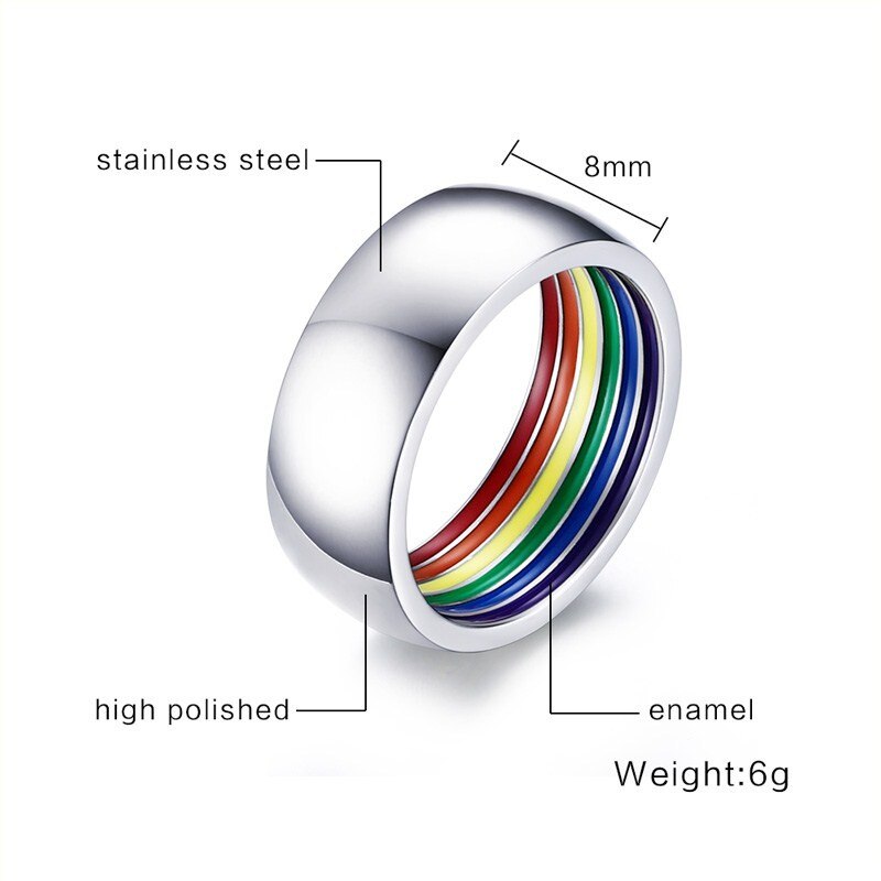 ZORCVENS Rainbow Rings Stainless Steel Wedding Party Jewelry for Women