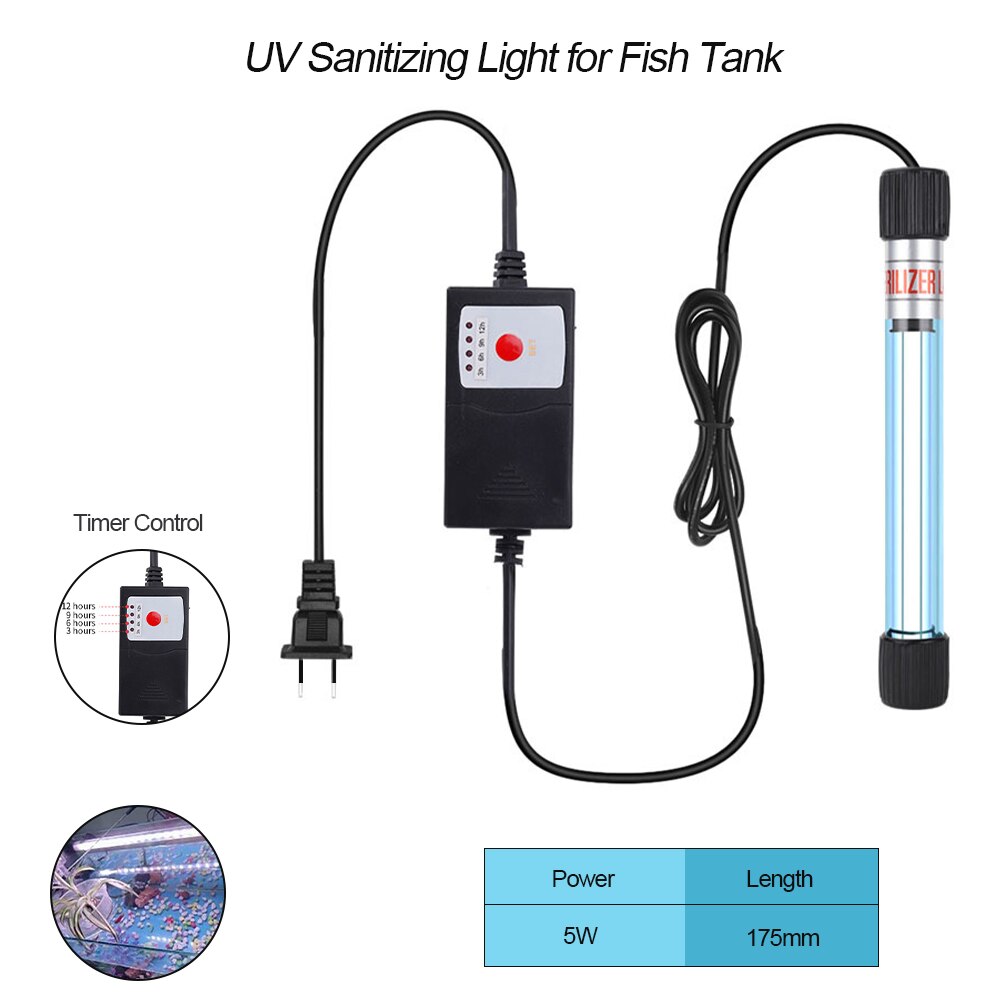 Uv-lamp voor aquariumreinigingstimer uv-ontsmettingslicht waterreiniging groene algen helder licht voor aquariumvijver eu/us-stekker: Eu -5w