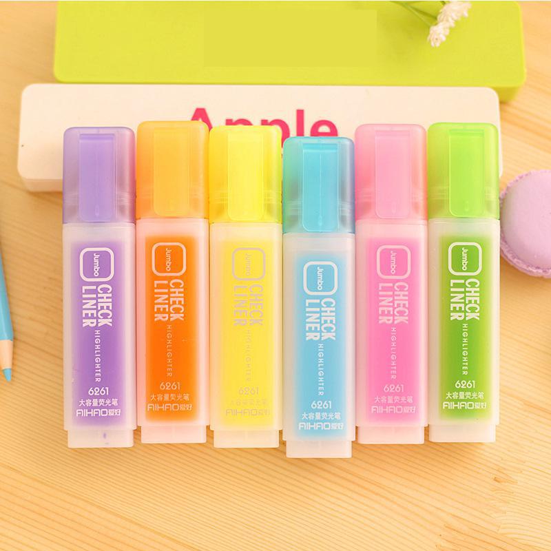 Jonvon Satone 6 Colors Highlighter Pen Stationery Korean Student Large Capacity Writing Markers Highlighters Pen School: 6pcs